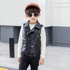 Children's clothing children's leather vest versatile motorcycle lapel 2024 spring and autumn new PU leather boys and girls vest vest jacket