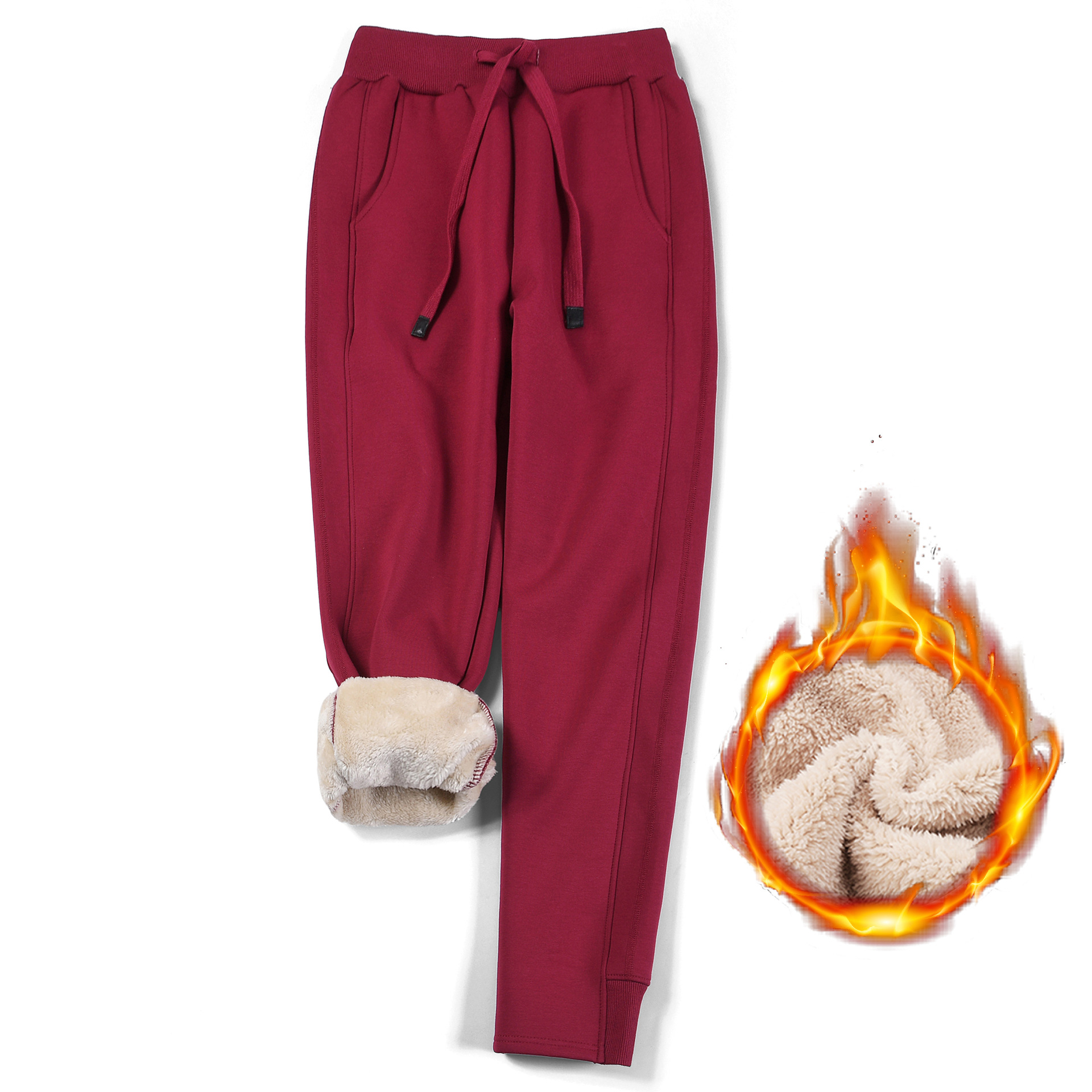 thumbnail image 4 of Pantalones deportivos gruesos con forro de lana para mujer, cintura alta, correa de tobillo suelta, lana de cordero cálida para otoño e invierno, 4 of 5