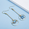 Blue starry sky, earrings, fresh long asymmetrical ear clips with tassels, Japanese and Korean, internet celebrity