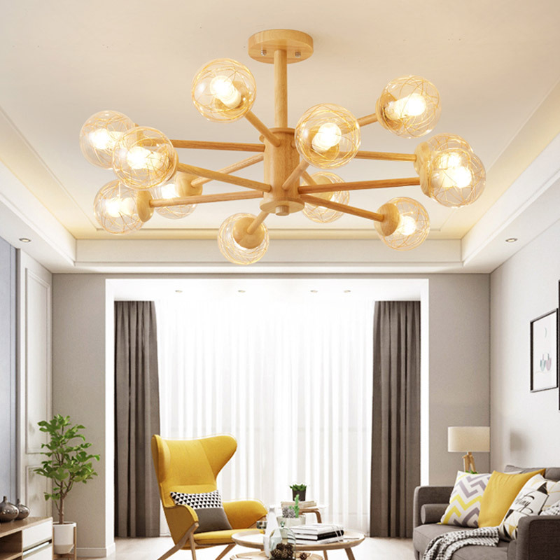 Nordic Magic Bean araña creativa nueva lámpara de sala de estar de madera maciza simple moderno registro Internet celebridad dormitorio comedor lámpara