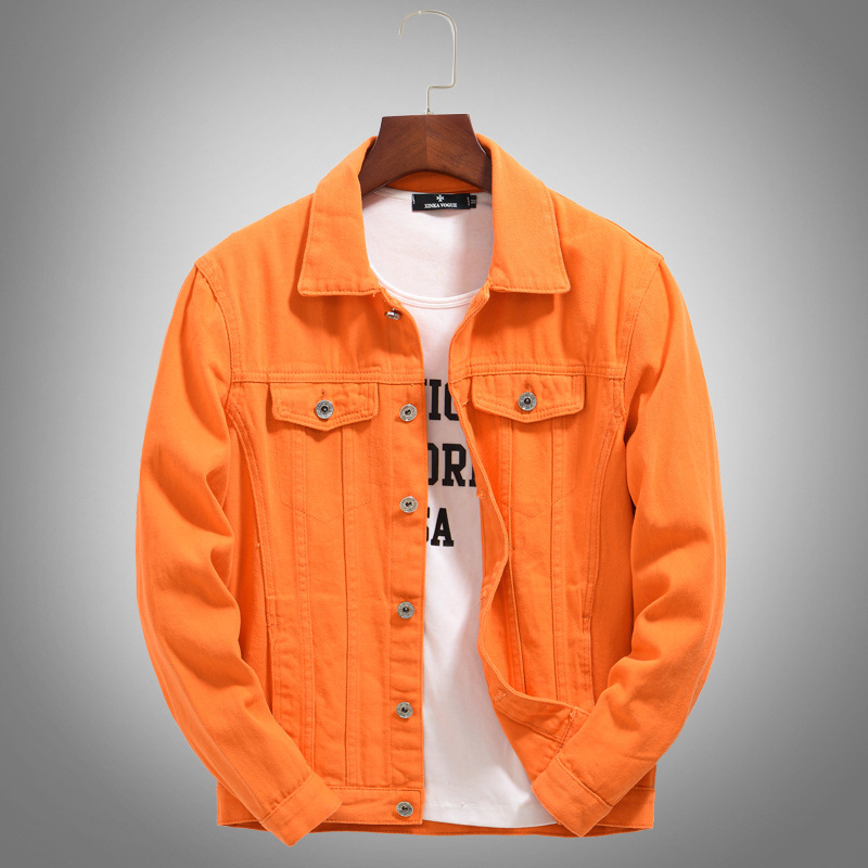 Trendy Spring and Autum Denim Jacket Men's Loose Large Size Korean Style Orange Orange Orange Casual Handsome Top Jacket Trendy Spring and Autum Denim Jacket Men's Loose Large Size Korean Style Orange Orange Orange Casual Handsome Top Jacket