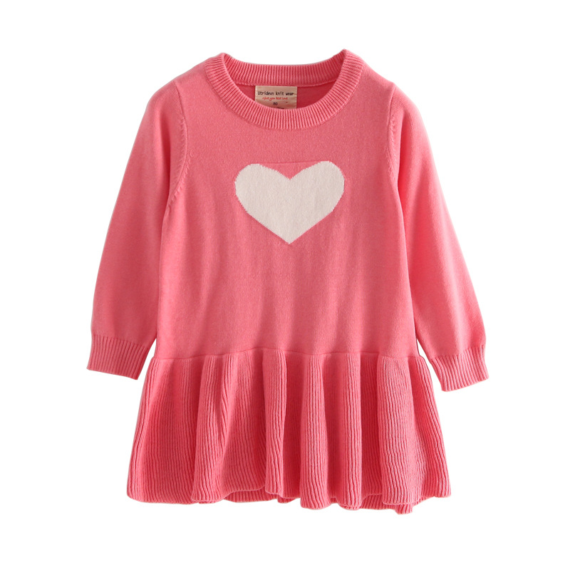 Ropa para niños Primavera y otoño Suéter de algodón de estilo coreano para niñas Suéter para niños Suéter de amor para niños Falda de fondo