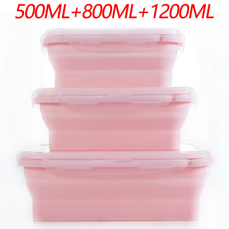 Amazon caja de almuerzo de silicona caliente crisper silicona plegable de cuatro piezas caja de almuerzo de viaje al aire libre en stock al por mayor