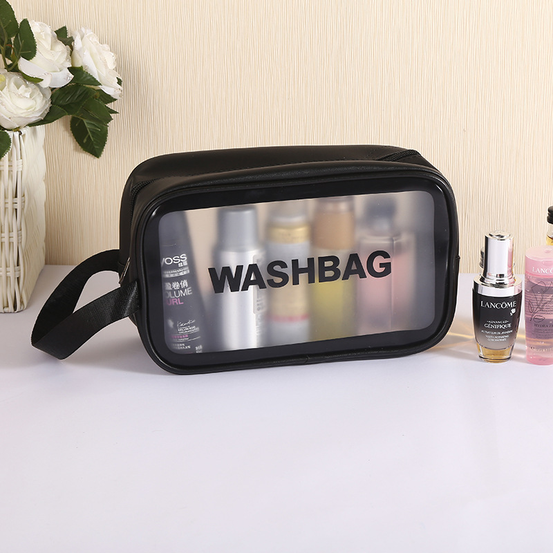 Pvc Cosmetic Bag Transparent Large Capacity Bath Bag Pu Waterproof Satchel Toiletry Bag Women's Satchel Travel Cosmetics Bag