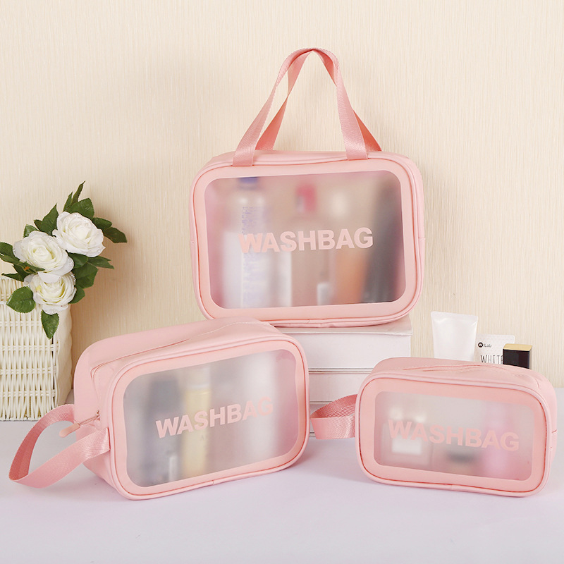 Pvc Cosmetic Bag Transparent Large Capacity Bath Bag Pu Waterproof Satchel Toiletry Bag Women's Satchel Travel Cosmetics Bag