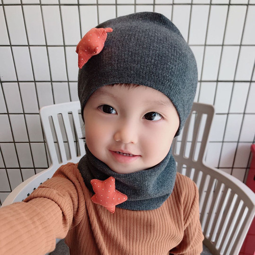 New autumn and winter children's hood, scarf and neck set, two-piece warm infant and toddler hat and neck set