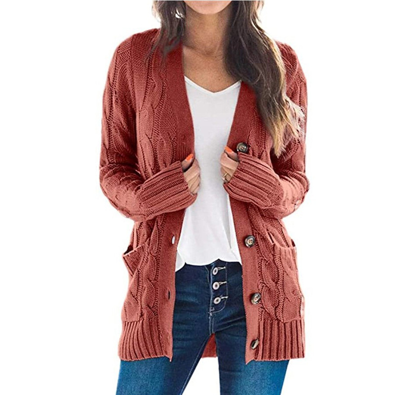 プラットフォームアマゾン秋と冬の新ホット販売カーディガンセーター女性のヨーロッパとアメリカの V ネックシングルブレスト長袖セータージャケット|undefined