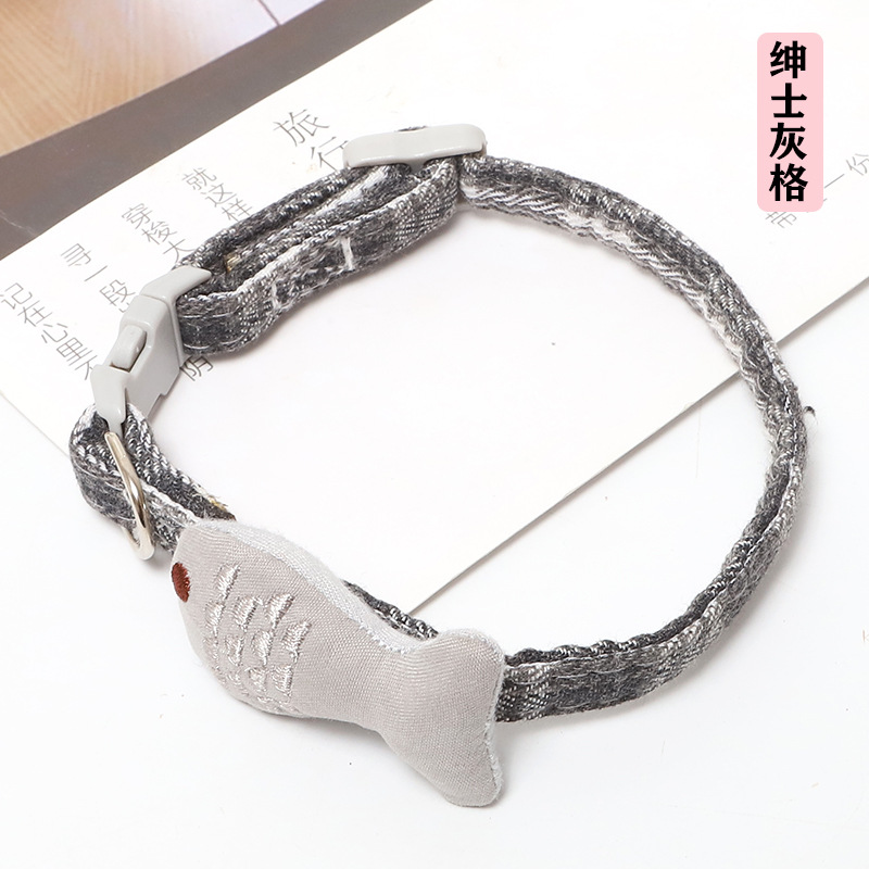 Z spot al por mayor collar de estilo japonés joyería collar de gato relleno de algodón bordado a cuadros escoceses collar de gato de pez pequeño