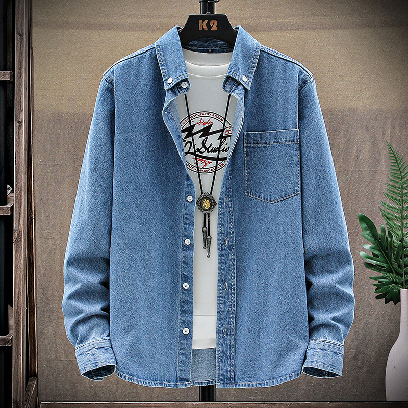 Foreign Trade Spring & Fall Pure Color Youth Long-Sleeved Denim Shirt Men's Classic Casual Versatile Jacket Aliexpress Popular Shirt Foreign Trade Spring & Fall Pure Color Youth Long-Sleeved Denim Shirt Men's Classic Casual Versatile Jacket Aliexpress Popular Shirt