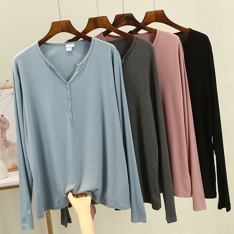 2023 Primavera/Verano/otoño nueva camisa de fondo máscara superior hilo de color sólido de manga larga Camiseta de las mujeres con cuello en V camisa pequeña cuerpo image 6