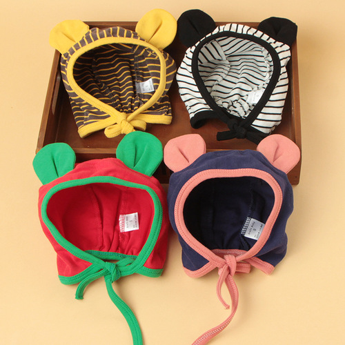 Class A new autumn and winter children's hats, color-blocked ears, cute baby hats, cotton infant hats