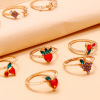 Apple, cute fruit strawberry with butterfly, amusing ring, set, with snowflakes, 11 pieces