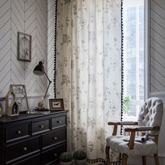 Yimanqiyun Curtains Gray Flower Print Curtains Finished Black Tassel Pastoral Kitchen Curtains Bay Window Curtains