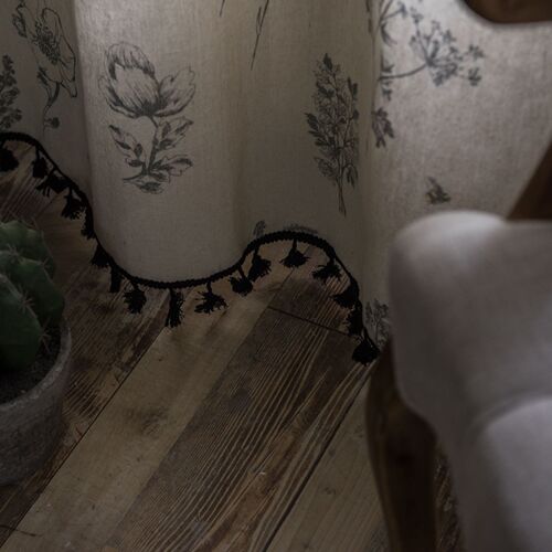 Yimanqiyun Curtains Gray Flower Print Curtains Finished Black Tassel Pastoral Kitchen Curtains Bay Window Curtains