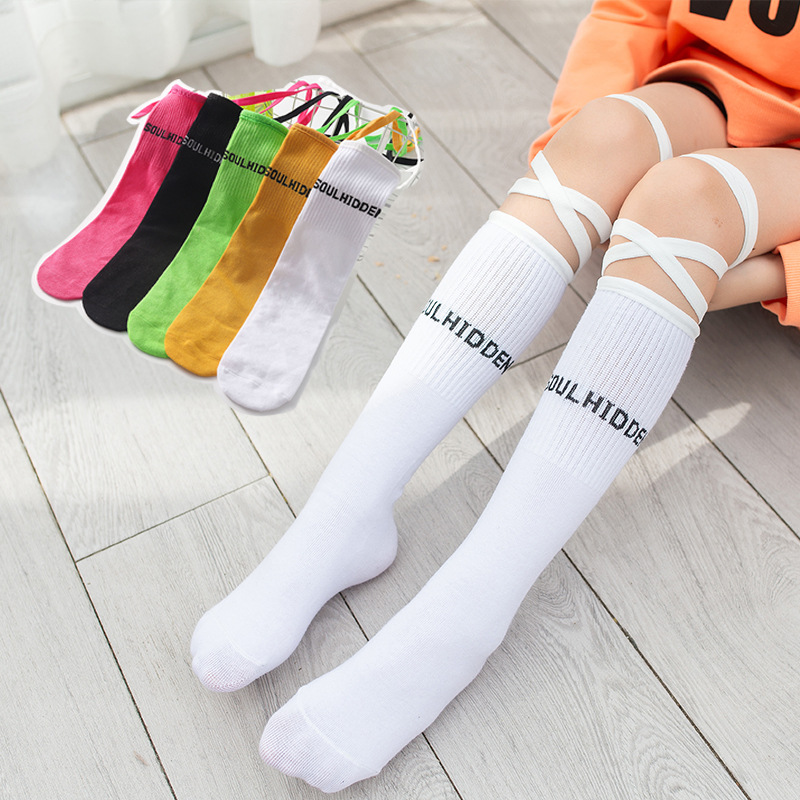 Spring and Summer Children's Lace-Up Socks, Mid-Calf Socks, Girls' Socks, Fluorescent Color Long Socks, Trendy Brand Parent-Child Socks, Parent-Child Outfits