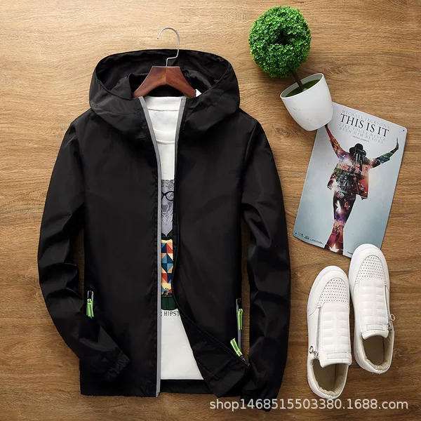 Spring and autumn coat men's Korean casual hooded large size jacket windbreaker logo a generation of hair