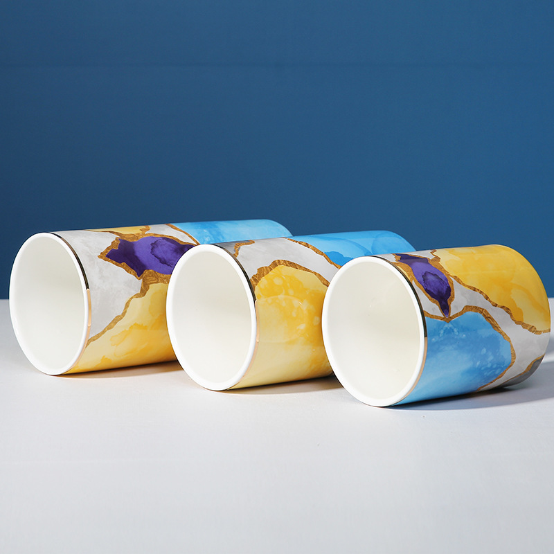 Luz estilo de tinta de lujo cerámica sellada tarro café cubo azúcar té condimento granos con tapa almacenamiento creativo tarro Decoración