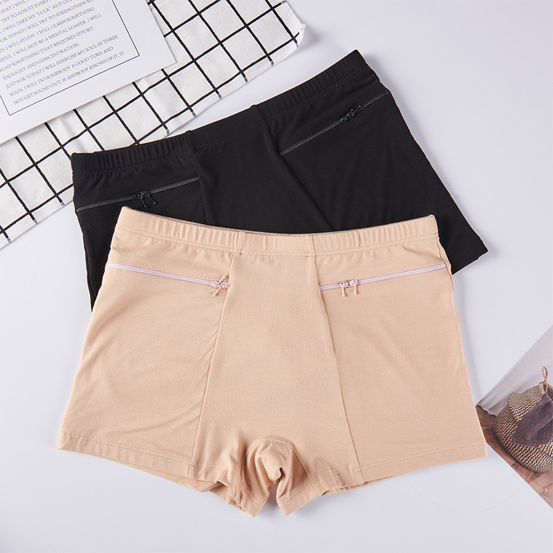 Anti-Theft Pants Double Zipper Flap Pocket Pants Boxer Briefs for Women Bamboo Fiber Large Size Boxer Briefs for Women Anti-Exposure Safety Pants