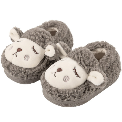 Children's Cotton Slippers for Boys, Autumn/Winter Indoor Baby Boys' Cotton Shoes, Fluffy Shoes, Cute Thick Heel-Covered Slippers for Children in Winter