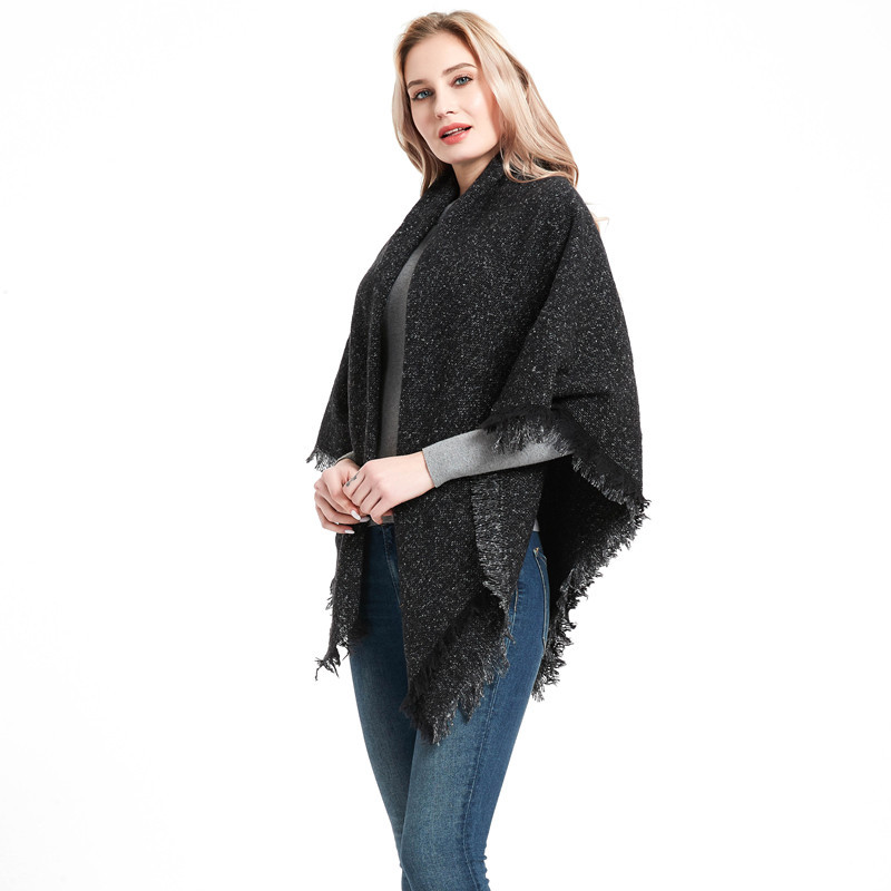Unisex Thickened shawl for women with pimples and flowers pure black square scarf_viptrois.com