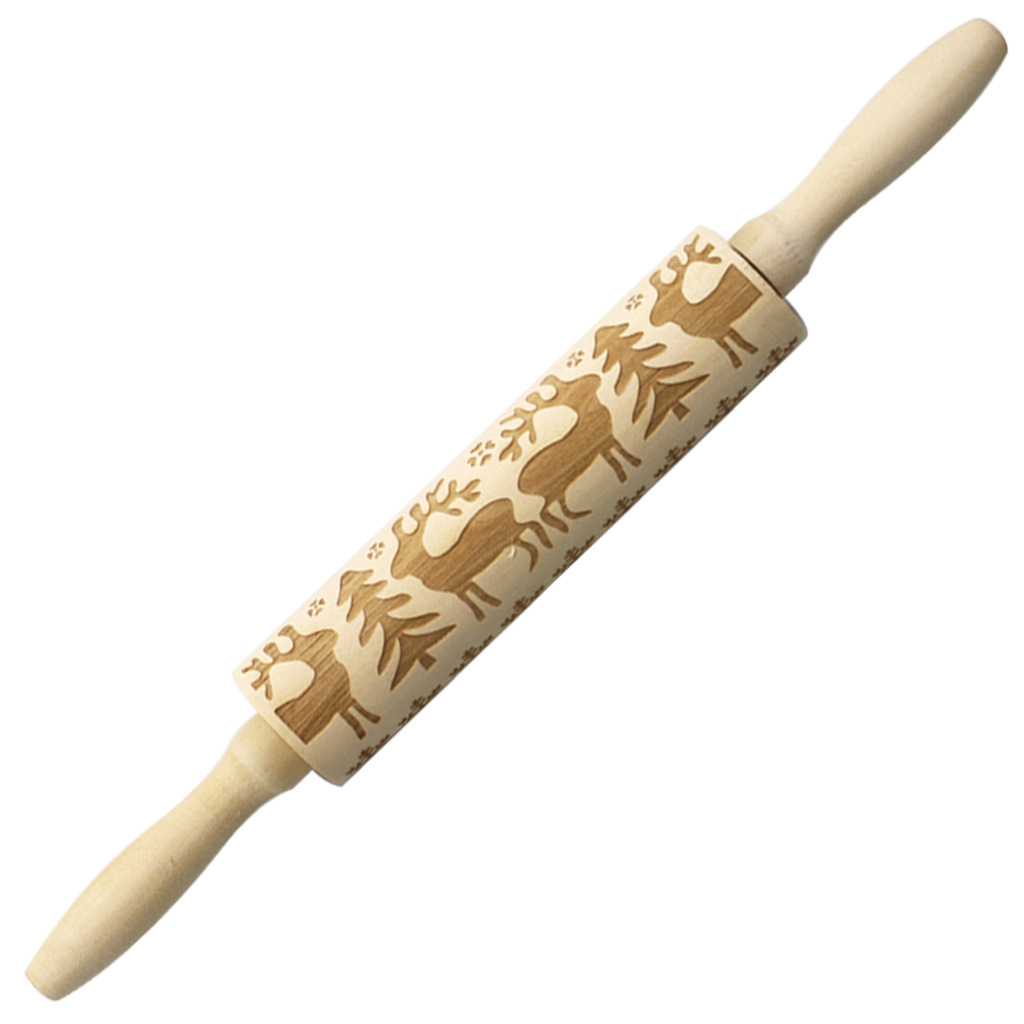 En stock Navidad ELK impresión rodillo de madera grabado láser en relieve rodillo galleta masa palo image 8