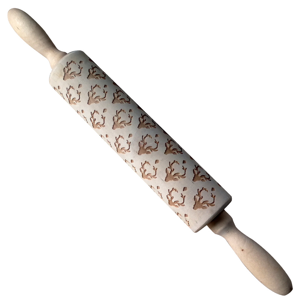 En stock Navidad ELK impresión rodillo de madera grabado láser en relieve rodillo galleta masa palo image 18