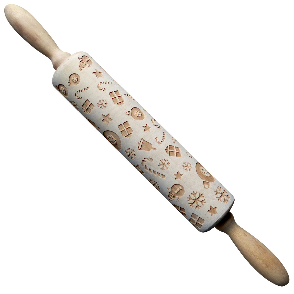 En stock Navidad ELK impresión rodillo de madera grabado láser en relieve rodillo galleta masa palo image 17