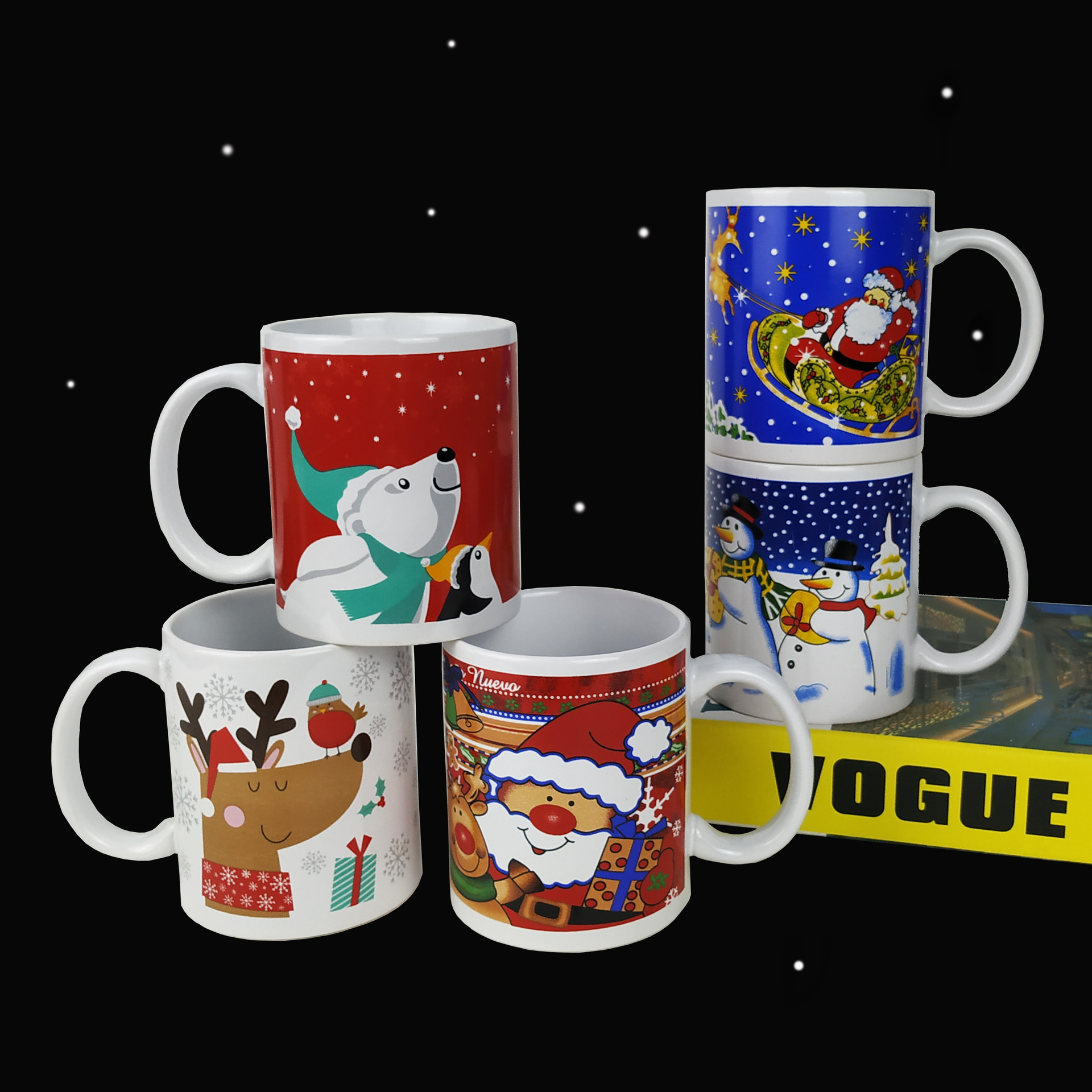 Taza de cerámica impresa patrón de publicidad Año Nuevo Navidad regalo taza de café 11oz logotipo personalizado taza