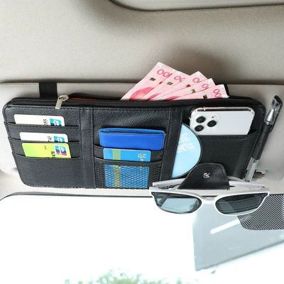 Cross-border New Car Sun Visor Glasses Clip Zipper Car Bill Block Car Mobile Phone Certificate Clip Storage Bag (Car Glasses Clip/Bill Clip) - black-belt-chain
