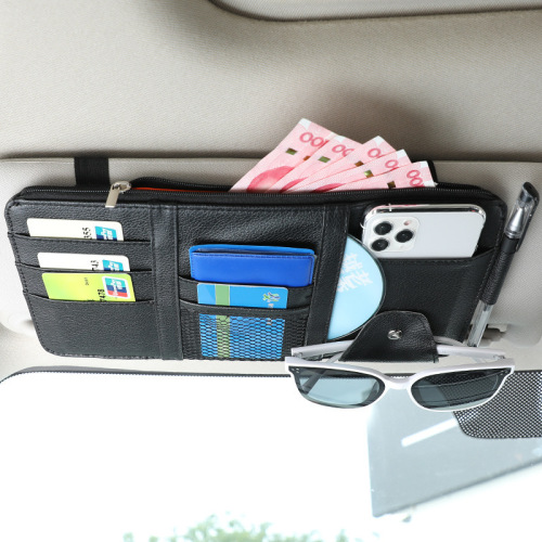 Cross-border new product car sun visor glasses clip zipper car receipt block car mobile phone document holder storage bag