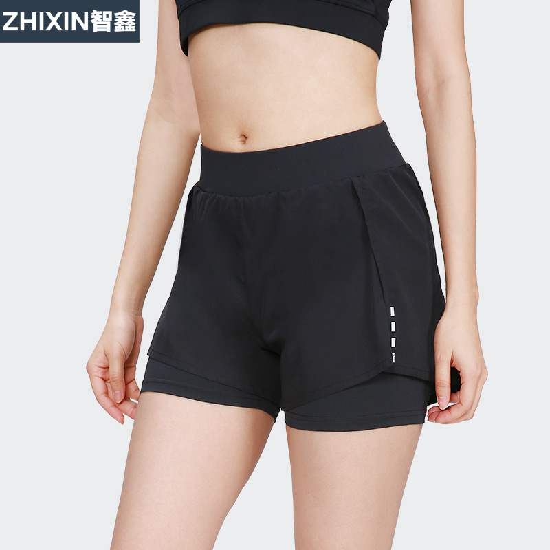 European and American Yoga Shorts Women's High Waist Summer Fake Two-piece Split Elastic Quick-drying Casual Sports Running Fitness Shorts