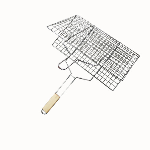 Wooden handle barbecue net manufacturer square bold four burger grilled fish clip six burger three fish barbecue clip