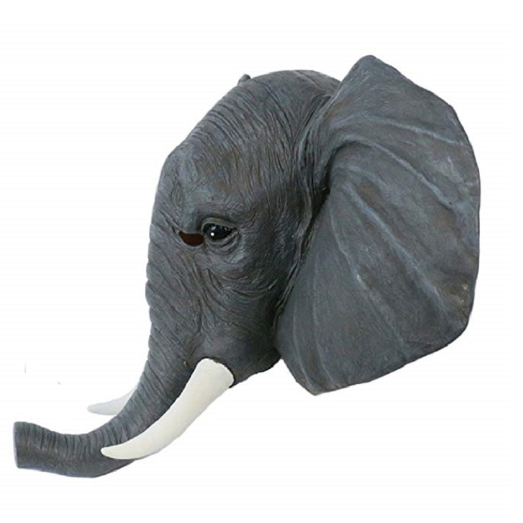 Máscara de elefante de cabeza de animal de Halloween Máscara de elefante asiático de elefante africano cos cubierta de cabeza de pescado verde máscara de hombre de pescado verde