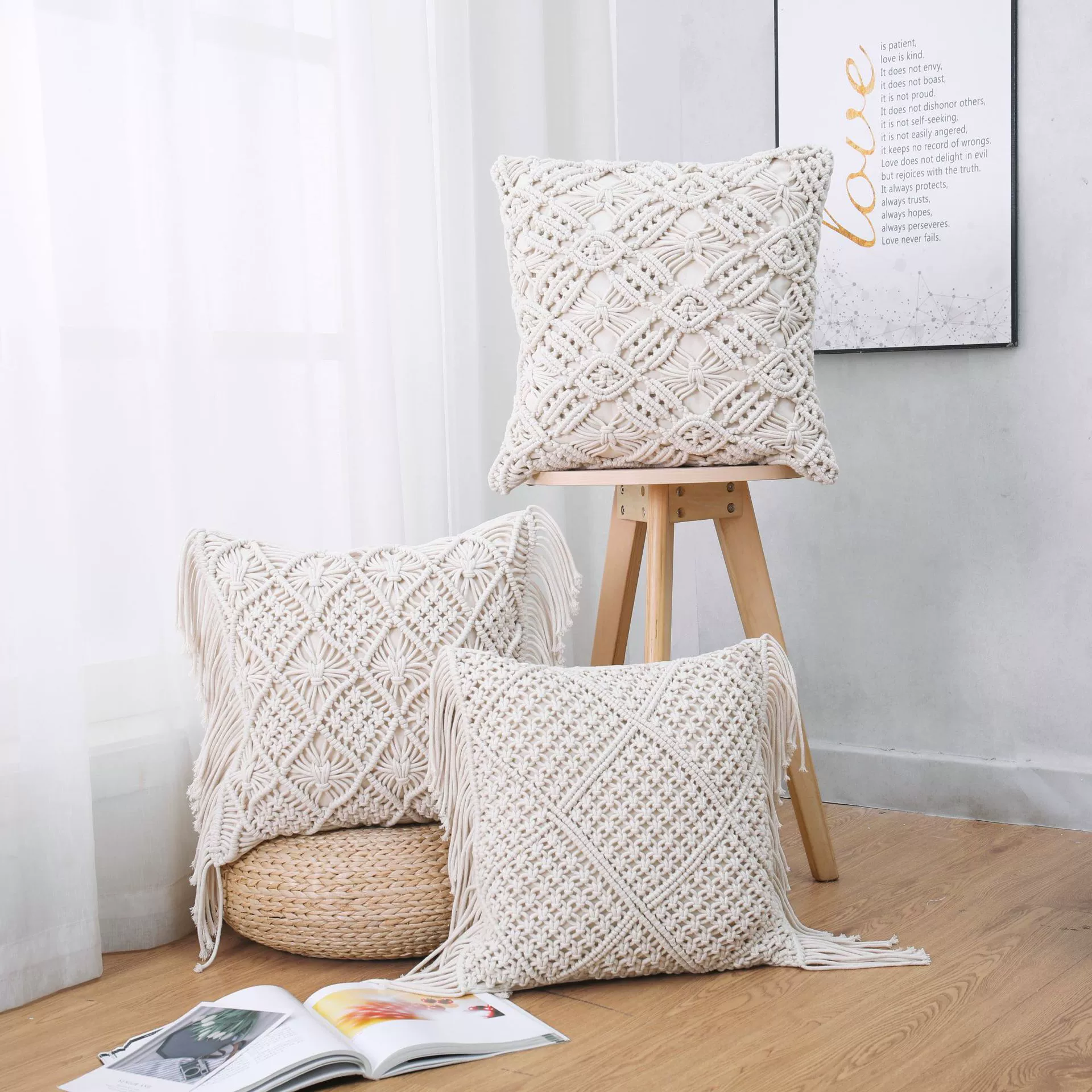 Modern Simpling Cotton Office Sofa Decoration Pillow Cushion Hand -edited Cotton String Craft Pillow Case
