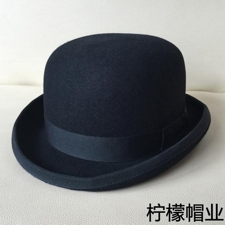 欧美bowler hat圆顶帽羊毛呢礼帽英伦爵士帽总统帽男女硬挺款