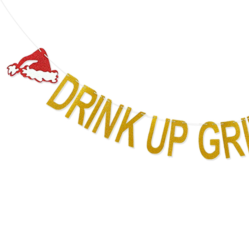 Navidad fiesta decoración cadena bandera Navidad sombrero brillo tire flor beber grinches carta tire bandera