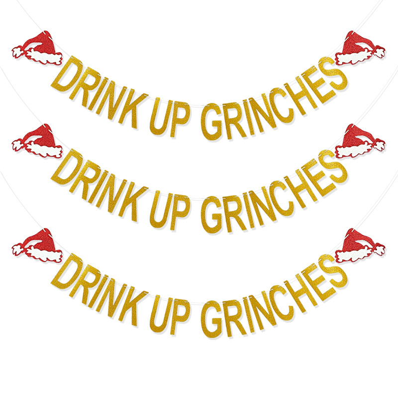 Navidad fiesta decoración cadena bandera Navidad sombrero brillo tire flor beber grinches carta tire bandera