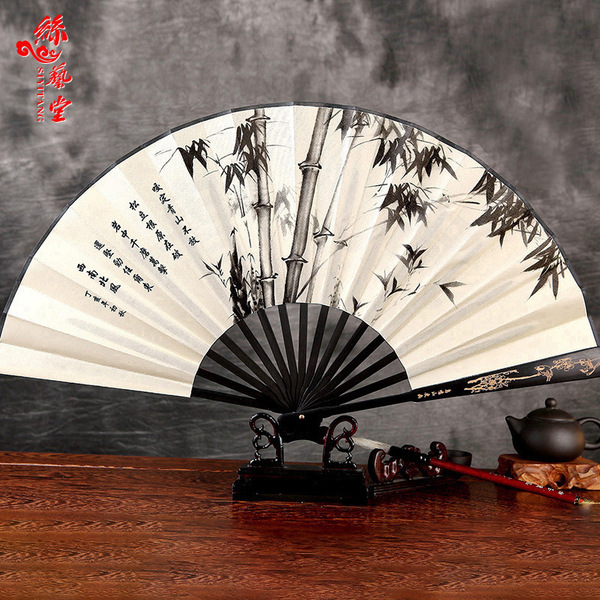 Men's folding fan Chinese fan carved silk large silk fan classical…