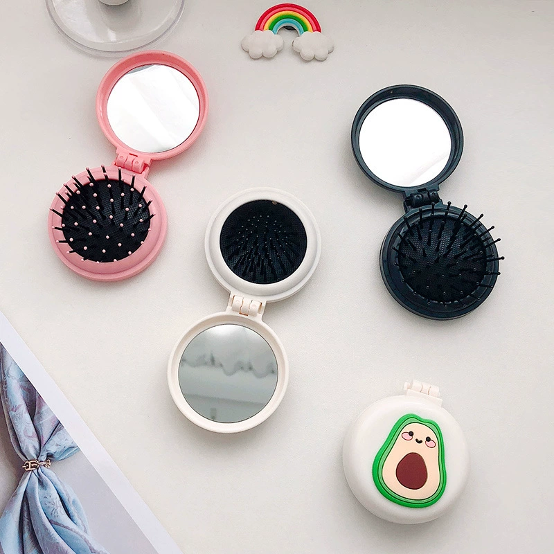 Мультяшное пластиковое зеркало из полипропилена, складное зеркало для макияжа, женское портативное зеркало для макияжа с расческой на воздушной подушке, маленькое круглое зеркало