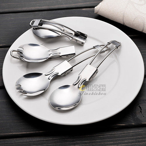 Stainless steel folding spoon, folding tableware, knife, salad spoon, folding spoon with fork, outdoor portable set