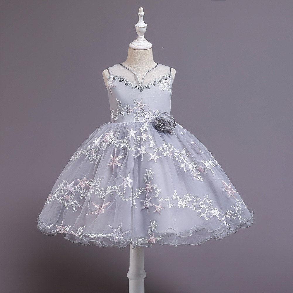 Vestido de princesa coreana vestido de pasarela para niños vestido de princesa impreso sin mangas vestido de niña blanco vestido de niña de flores en stock