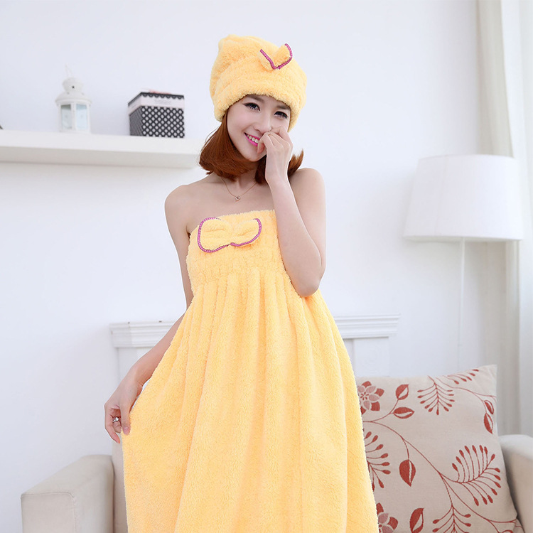 노랑 (목욕 스커트 + 샤워 캡)