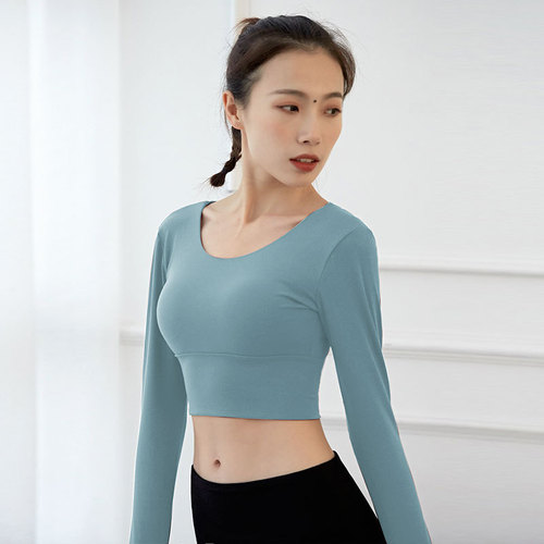 Summer and Autumn New Cross-border Beautiful Back Support Shockproof Sports Bra for Women, European and American Sexy Running Fitness Yoga Long Sleeve Top