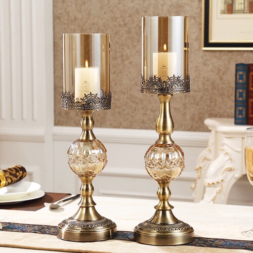 Classical European model house glass candlestick ornaments, metal candlesticks, American home living room candlelight decorations