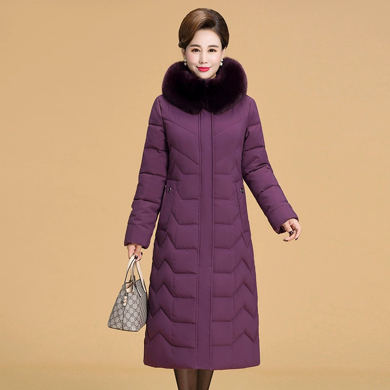 Зимняя длинная куртка выше колена с хлопковой подкладкой для матерей среднего и пожилого возраста, теплая куртка с хлопковой подкладкой с капюшоном и хлопковой подкладкой