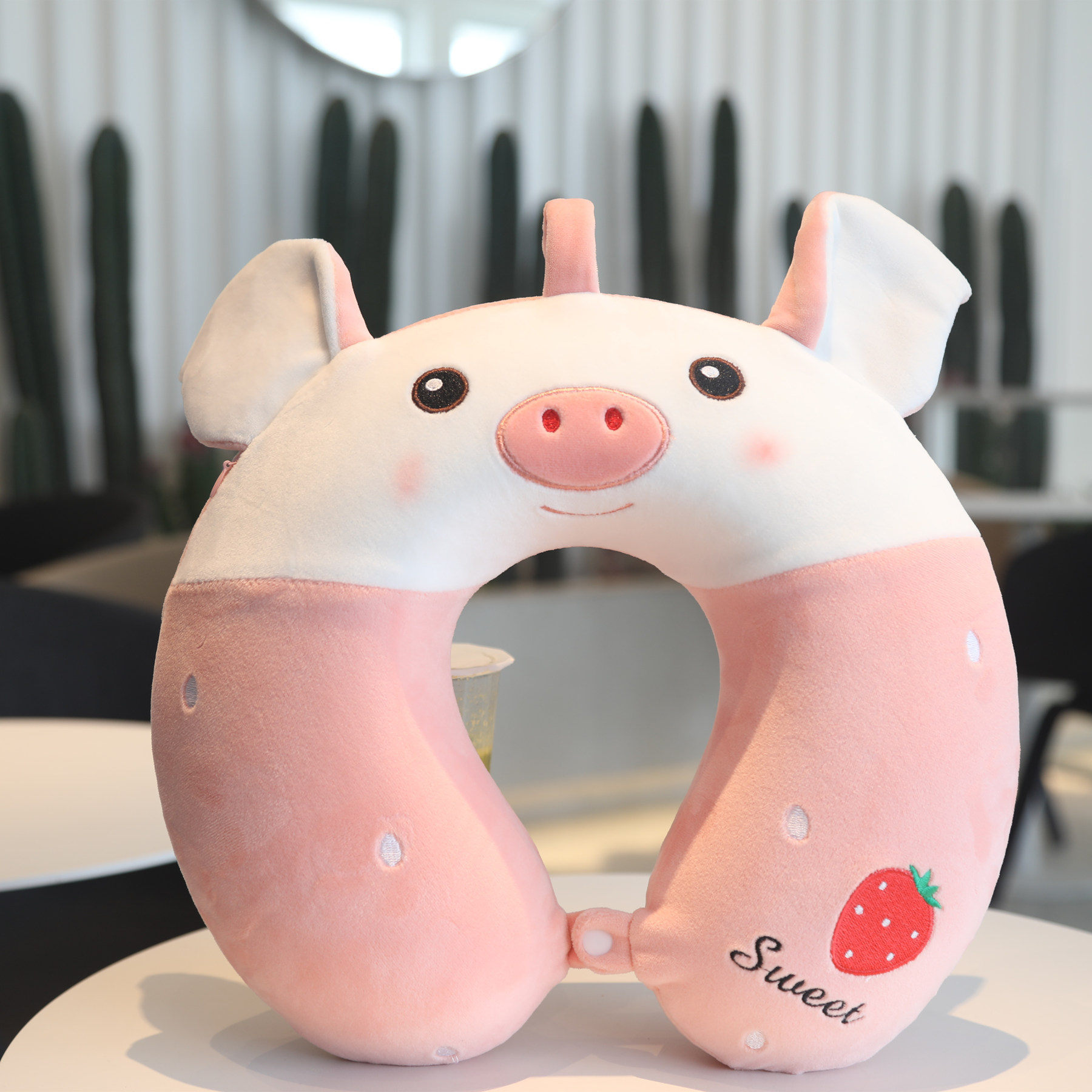 Almohada de viaje en forma de U, almohada cervical de espuma viscoelástica para avión, coche, masaje, portátil, almohada de cuello tipo muñeco