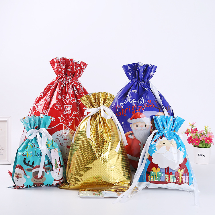 Bolsas de regalo de película láser de Amazon en stock bolsas de regalo de Navidad bolsas de dulces de embalaje de regalos creativas