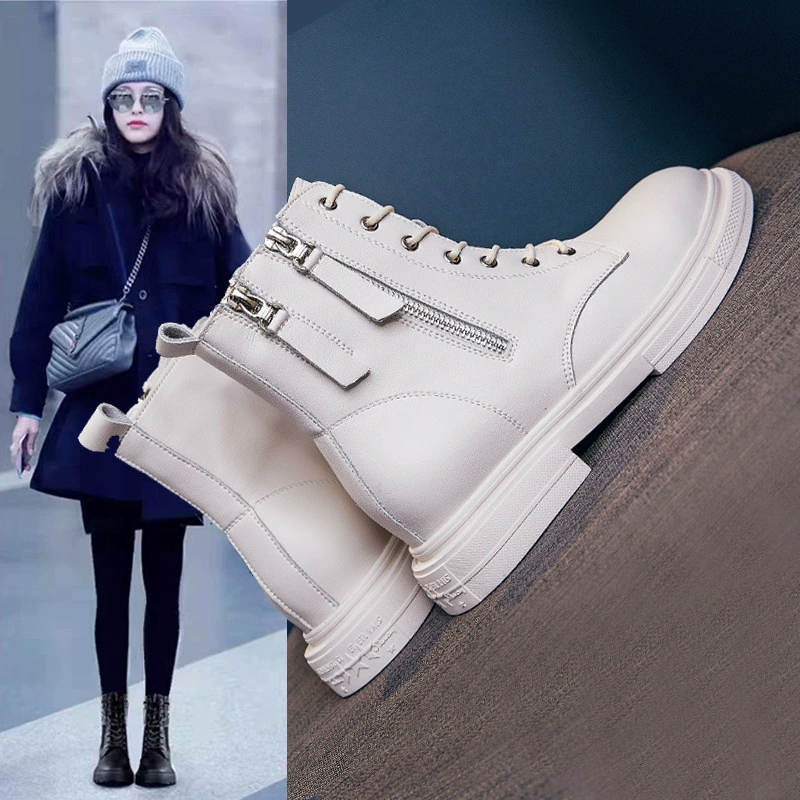 Новые женские ботинки-мартинсы на осень/зиму 2023 года, увеличивающие рост, универсальные короткие ботинки с боковой молнией, стройнящие и увеличивающие рост, повседневные и универсальные.