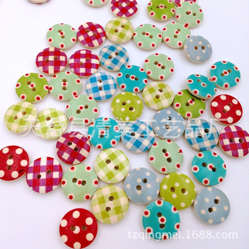 15mm troncos pintados botones a cuadros lunares botones de madera pintados 100 piezas/paquete redondo europeo y americano