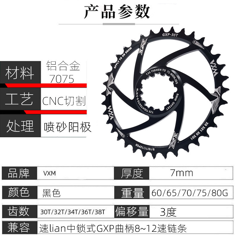 VXM dientes positivos y negativos integrados disco montado directo offset 3 grados velocidad única X9 XO XX1GXP Placa de diente